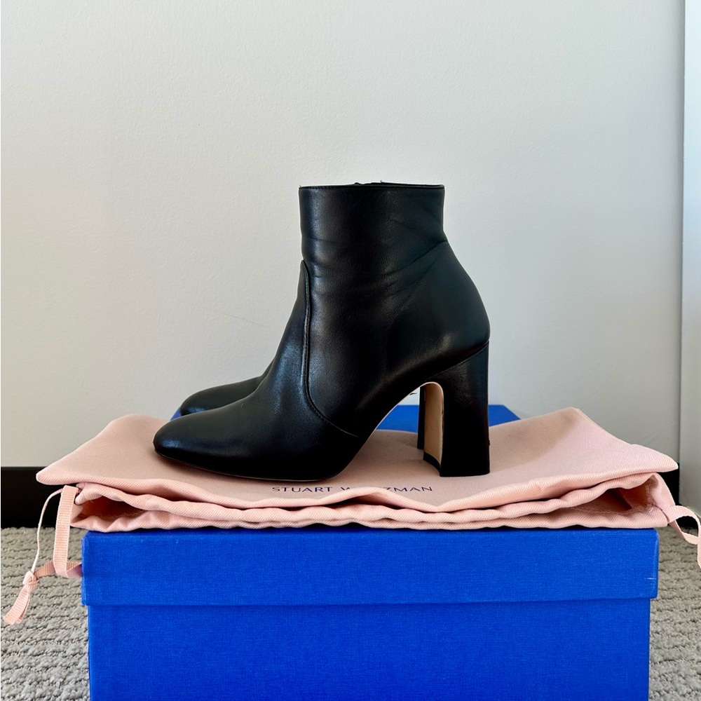 Stuart Weitzman Nell 85 Bootie — Black Dress Nappa Leather